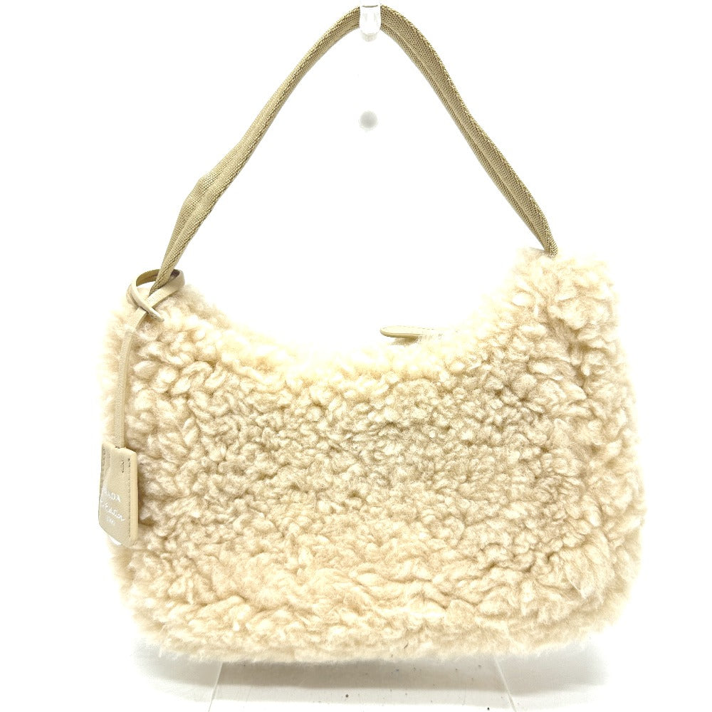 PRADA Handbag 1NE515 Sheep fur beige Triangle logo Women Secondhand Authentic