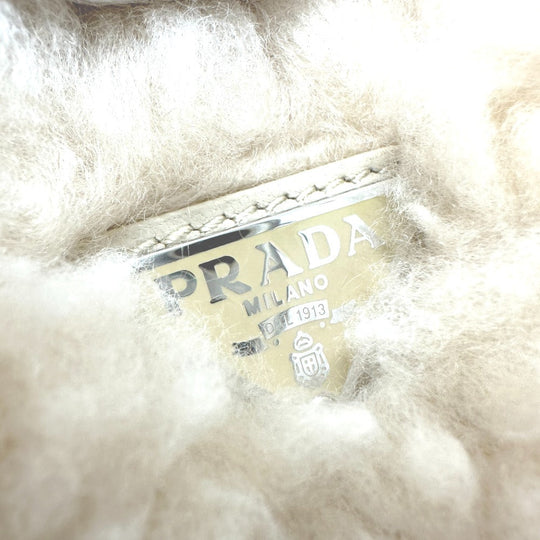 PRADA Handbag 1NE515 Sheep fur beige Triangle logo Women Secondhand Authentic