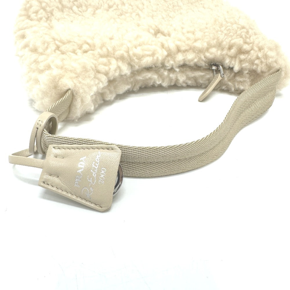 PRADA Handbag 1NE515 Sheep fur beige Triangle logo Women Secondhand Authentic