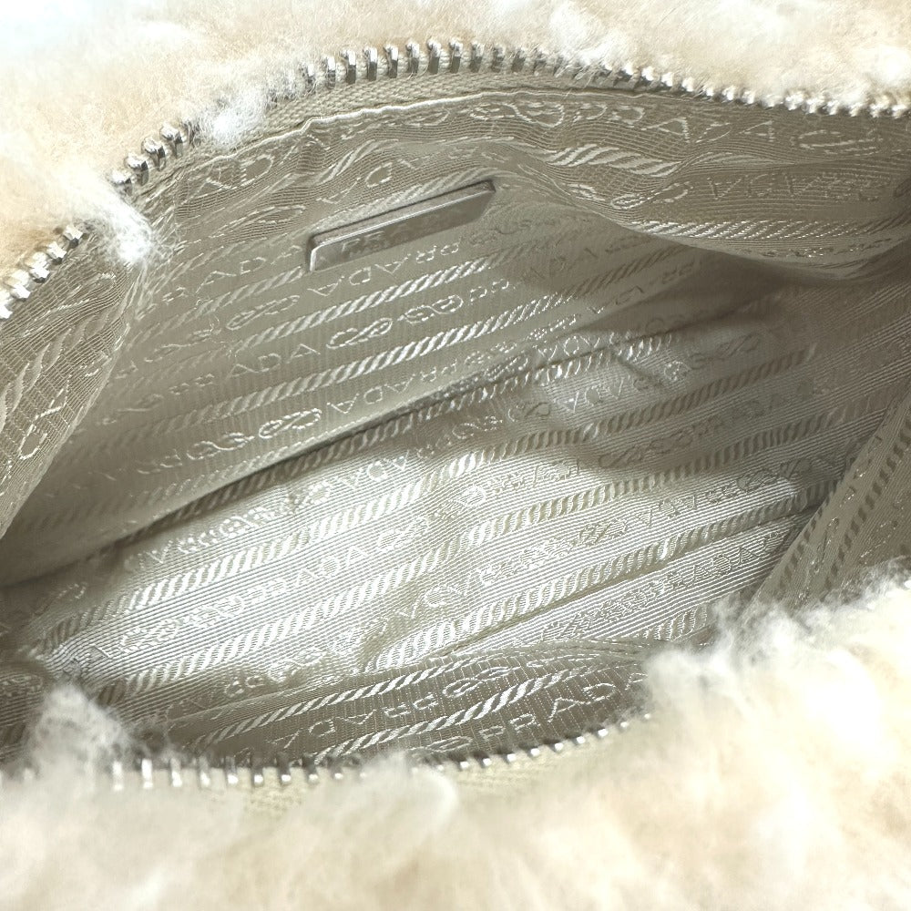 PRADA Handbag 1NE515 Sheep fur beige Triangle logo Women Secondhand Authentic
