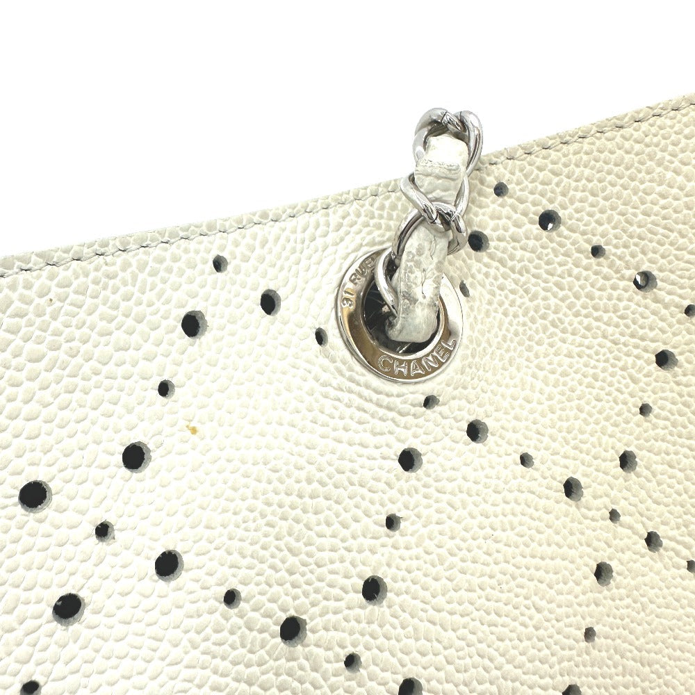 CHANEL Tote Bag Soft caviar skin white COCO Mark CC Charm Matelasse punching