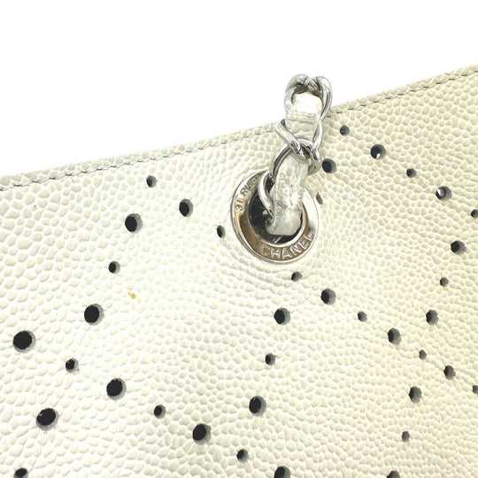 CHANEL Tote Bag Soft caviar skin white COCO Mark CC Charm Matelasse punching