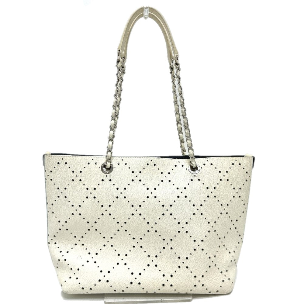 CHANEL Tote Bag Soft caviar skin white COCO Mark CC Charm Matelasse punching