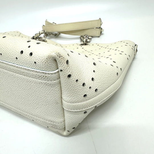 CHANEL Tote Bag Soft caviar skin white COCO Mark CC Charm Matelasse punching
