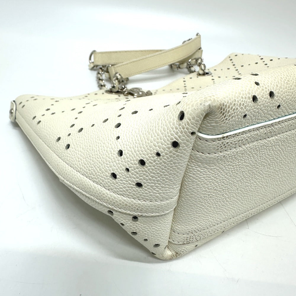 CHANEL Tote Bag Soft caviar skin white COCO Mark CC Charm Matelasse punching