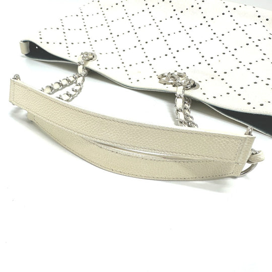 CHANEL Tote Bag Soft caviar skin white COCO Mark CC Charm Matelasse punching