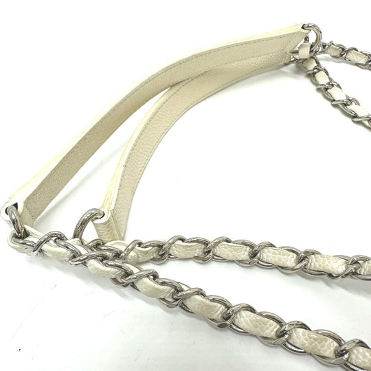 CHANEL Tote Bag Soft caviar skin white COCO Mark CC Charm Matelasse punching