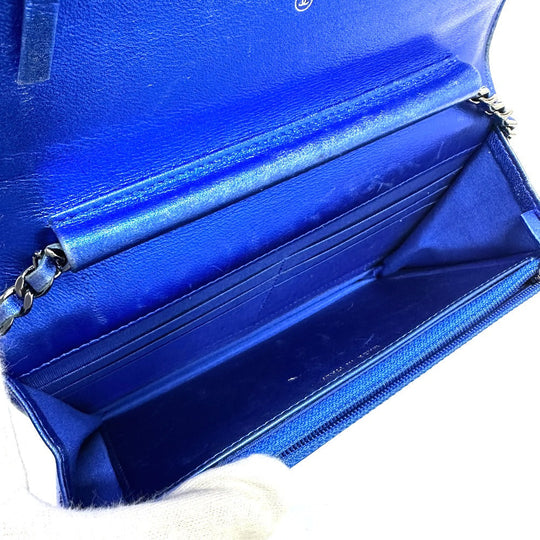 CHANEL Shoulder Bag Patent leather gunmetal blue Long Wallet Purse Bag Chain Bag Boy Chanel CC COCO Mark