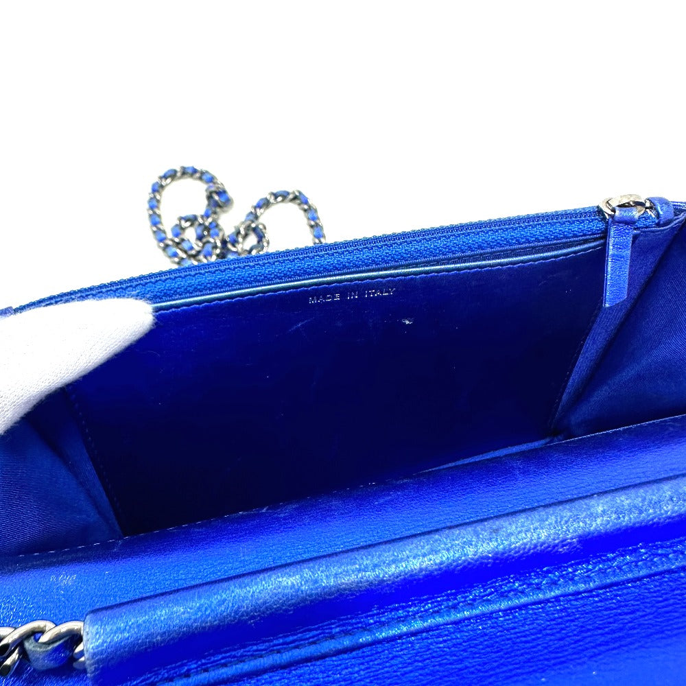 CHANEL Shoulder Bag Patent leather gunmetal blue Long Wallet Purse Bag Chain Bag Boy Chanel CC COCO Mark