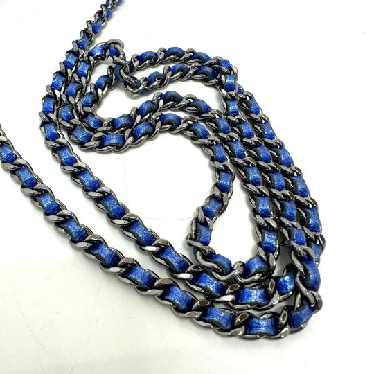 CHANEL Shoulder Bag Patent leather gunmetal blue Long Wallet Purse Bag Chain Bag Boy Chanel CC COCO Mark