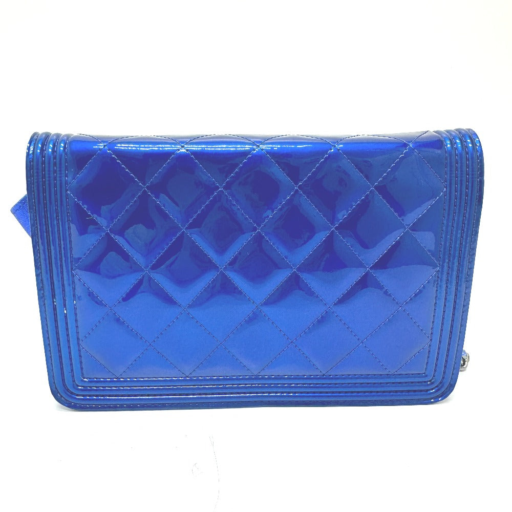 CHANEL Shoulder Bag Patent leather gunmetal blue Long Wallet Purse Bag Chain Bag Boy Chanel CC COCO Mark