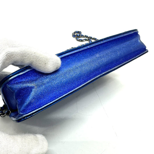CHANEL Shoulder Bag Patent leather gunmetal blue Long Wallet Purse Bag Chain Bag Boy Chanel CC COCO Mark