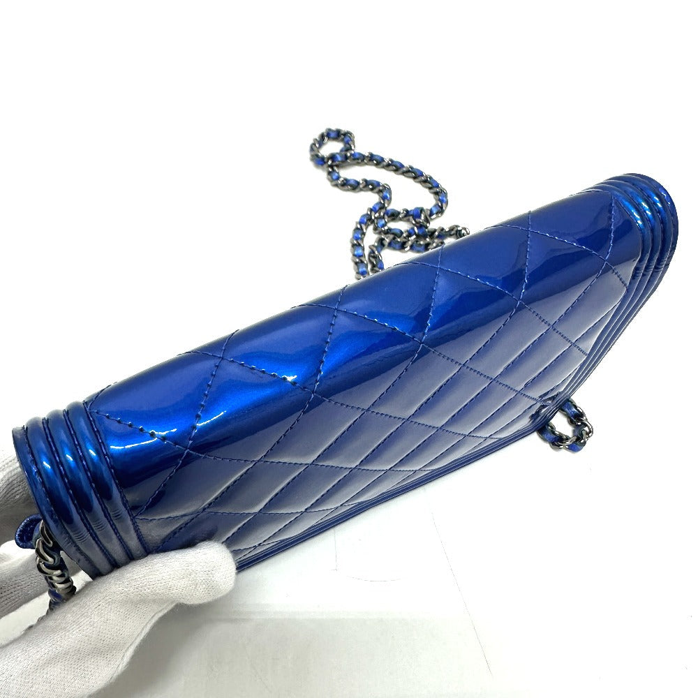 CHANEL Shoulder Bag Patent leather gunmetal blue Long Wallet Purse Bag Chain Bag Boy Chanel CC COCO Mark