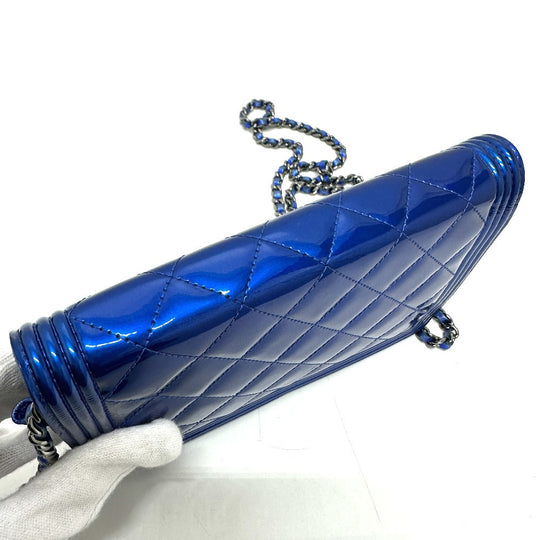 CHANEL Shoulder Bag Patent leather gunmetal blue Long Wallet Purse Bag Chain Bag Boy Chanel CC COCO Mark