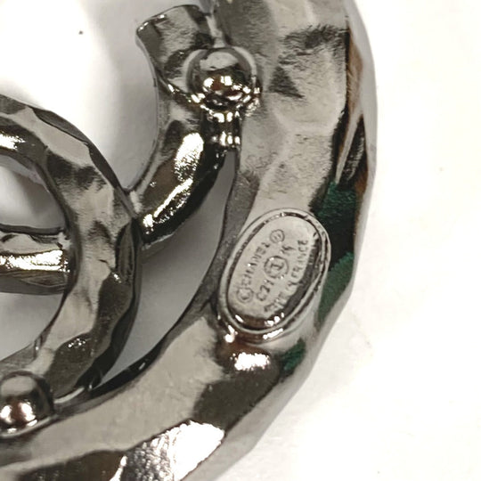 CHANEL Brooch metal Silver 21K CC COCO Mark Round Rhinestone Women Used Authentic