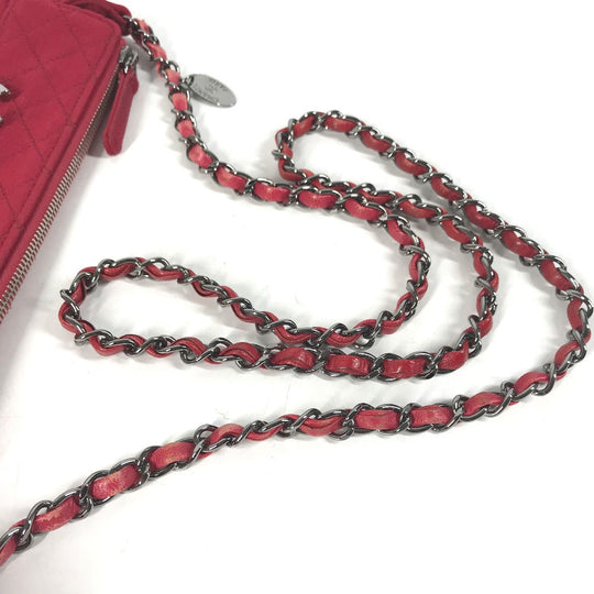 CHANEL Shoulder Bag cotton Red Pochette CC COCO Mark Matelasse Quilting