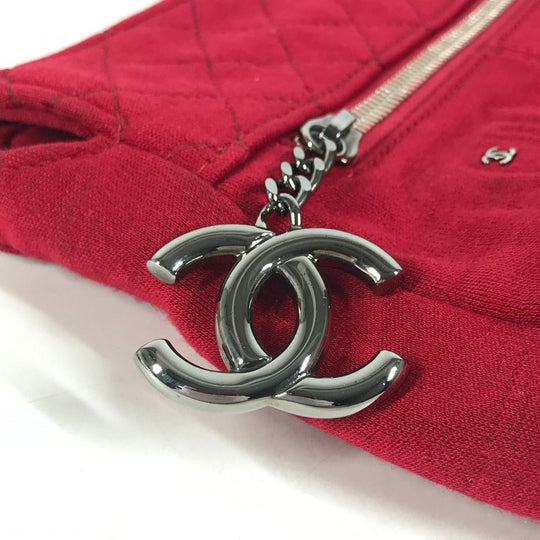 CHANEL Shoulder Bag cotton Red Pochette CC COCO Mark Matelasse Quilting