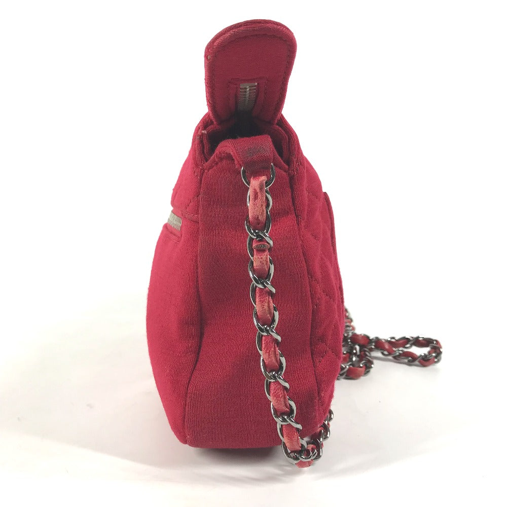 CHANEL Shoulder Bag cotton Red Pochette CC COCO Mark Matelasse Quilting