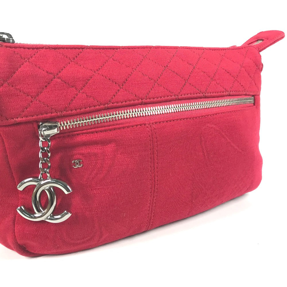 CHANEL Shoulder Bag cotton Red Pochette CC COCO Mark Matelasse Quilting