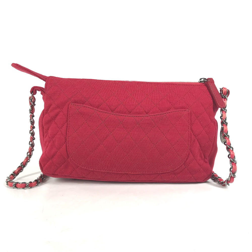 CHANEL Shoulder Bag cotton Red Pochette CC COCO Mark Matelasse Quilting