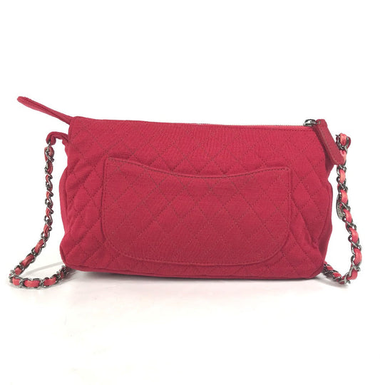 CHANEL Shoulder Bag cotton Red Pochette CC COCO Mark Matelasse Quilting