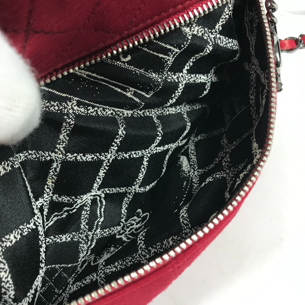 CHANEL Shoulder Bag cotton Red Pochette CC COCO Mark Matelasse Quilting