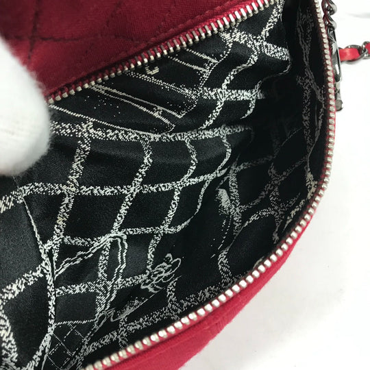 CHANEL Shoulder Bag cotton Red Pochette CC COCO Mark Matelasse Quilting