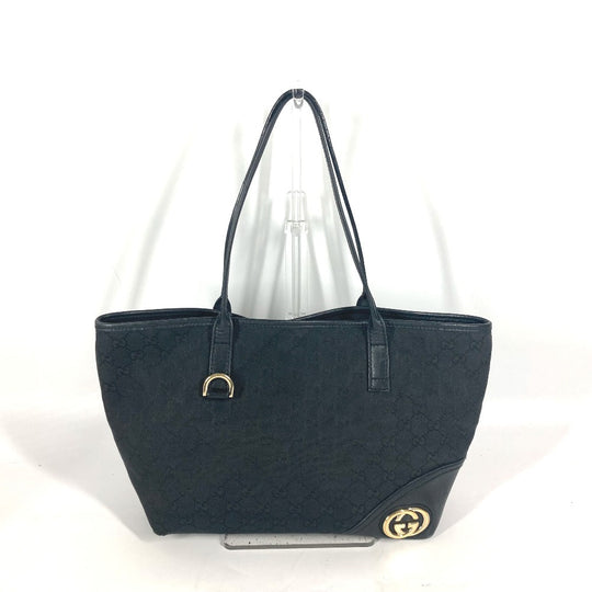 GUCCI Shoulder Bag 169946 GG canvas / leather black GG New Brit Tote Bag Women Used Authentic