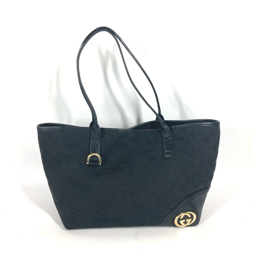 GUCCI Shoulder Bag 169946 GG canvas / leather black GG New Brit Tote Bag Women Used Authentic