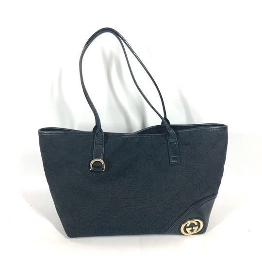 GUCCI Shoulder Bag 169946 GG canvas / leather black GG New Brit Tote Bag Women Used Authentic