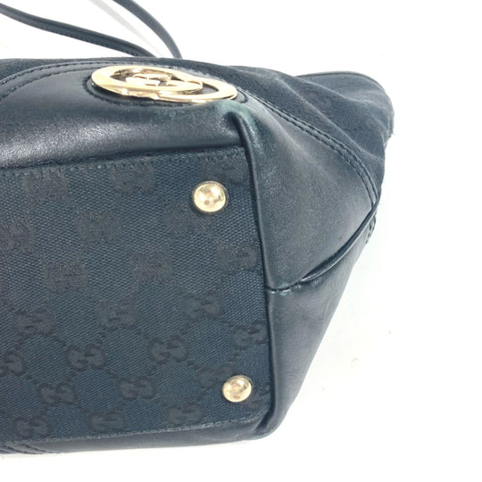 GUCCI Shoulder Bag 169946 GG canvas / leather black GG New Brit Tote Bag Women Used Authentic
