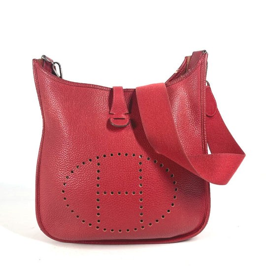 HERMES Shoulder Bag Taurillon Clemence Red Evelyn 1 PM
