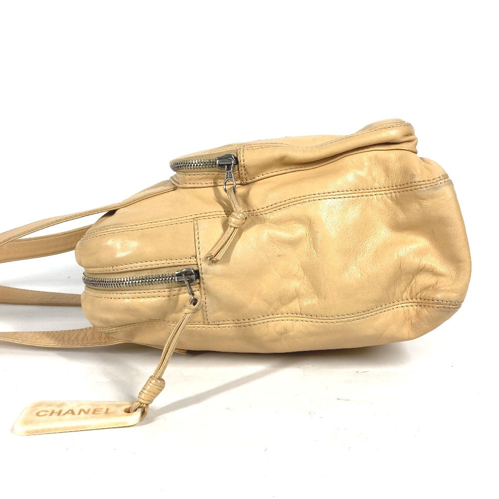 CHANEL Tote Bag leather beige logo CC COCO Mark Women Used Authentic