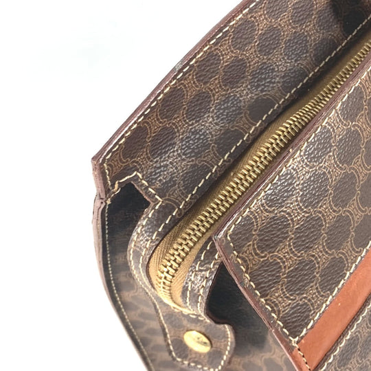 CELINE Tote Bag leather Brown Vintage shoulder strap Macadam logo Women Used Authentic