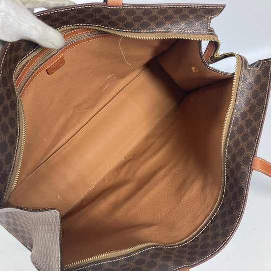 CELINE Tote Bag leather Brown Vintage shoulder strap Macadam logo Women Used Authentic