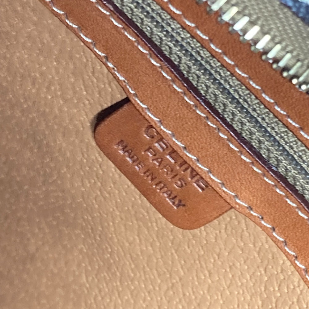 CELINE Tote Bag leather Brown Vintage shoulder strap Macadam logo Women Used Authentic
