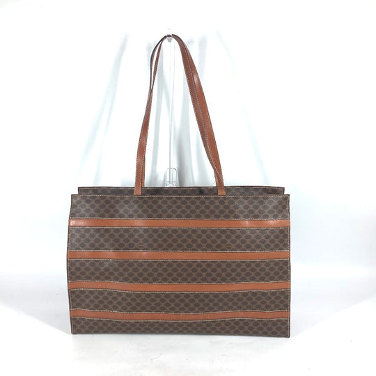 CELINE Tote Bag leather Brown Vintage shoulder strap Macadam logo Women Used Authentic