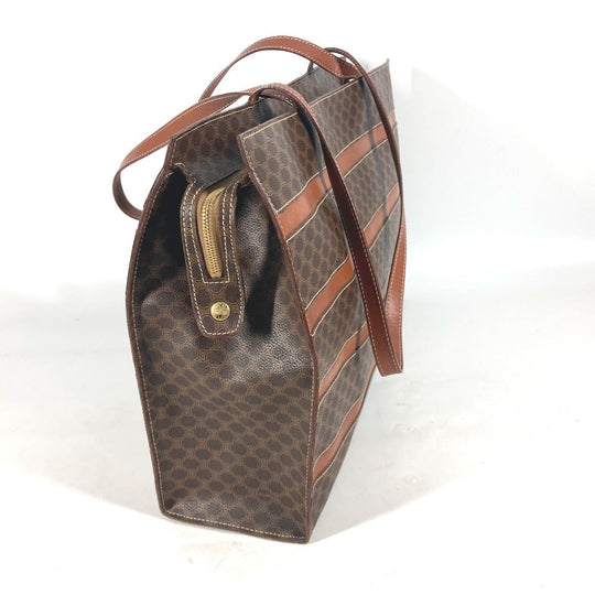 CELINE Tote Bag leather Brown Vintage shoulder strap Macadam logo Women Used Authentic