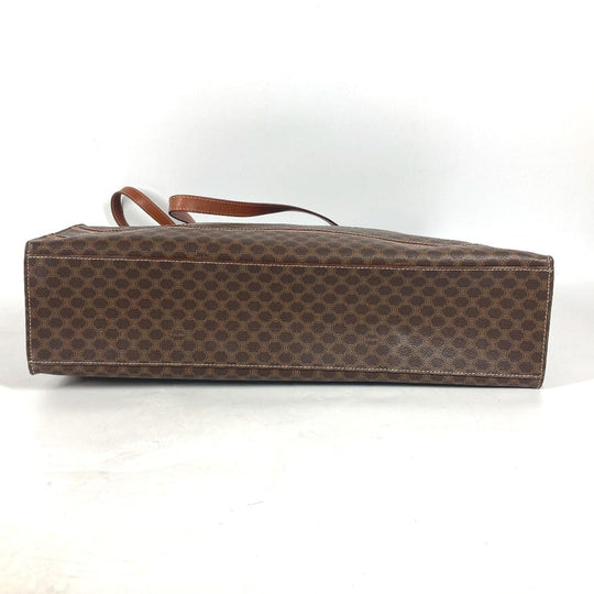 CELINE Tote Bag leather Brown Vintage shoulder strap Macadam logo Women Used Authentic