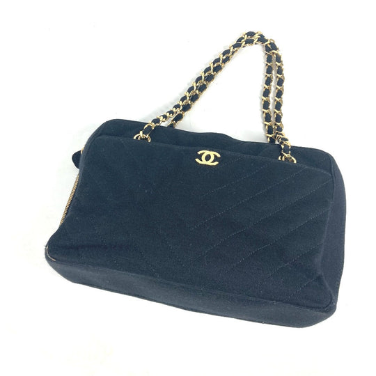 CHANEL Shoulder Bag Jersey black bag shawl CC COCO Mark Quilting Matelasse Women Used Authentic