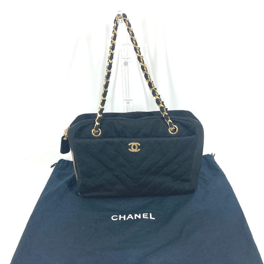 CHANEL Shoulder Bag Jersey black bag shawl CC COCO Mark Quilting Matelasse Women Used Authentic