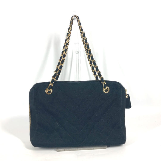 CHANEL Shoulder Bag Jersey black bag shawl CC COCO Mark Quilting Matelasse Women Used Authentic