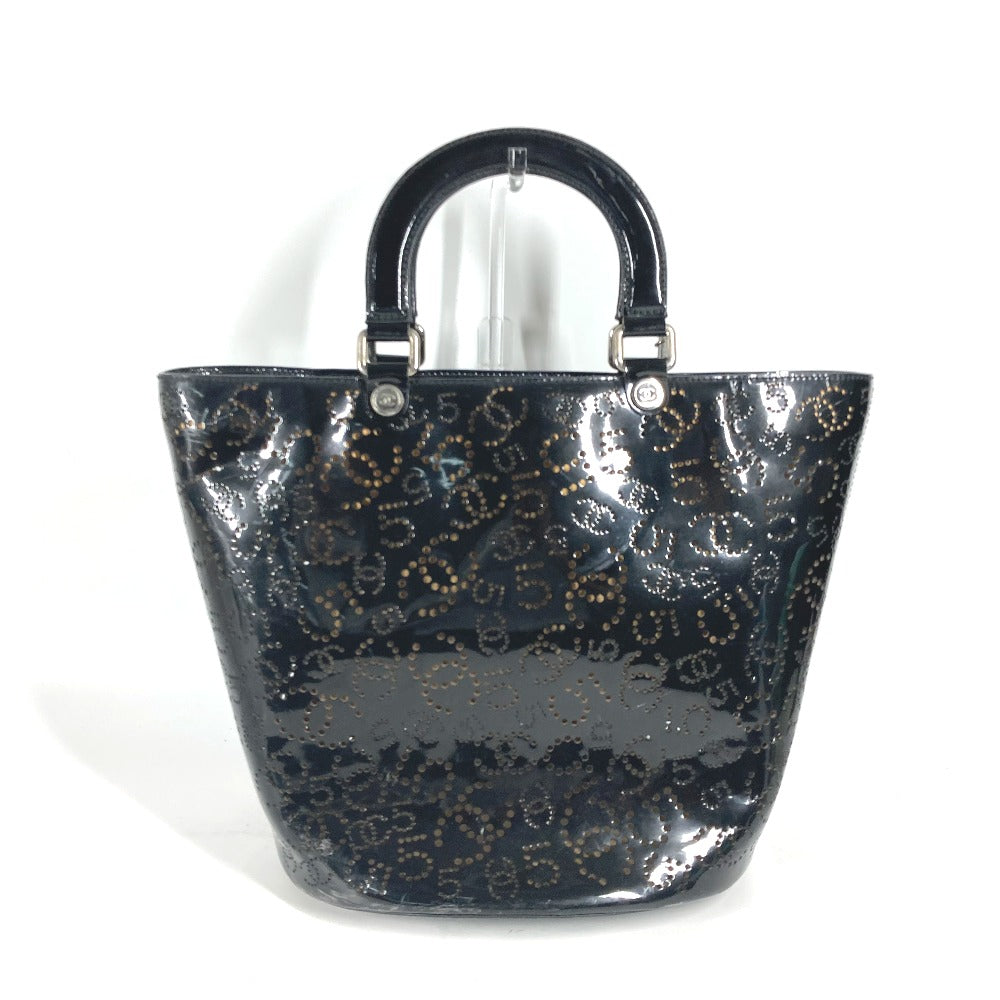CHANEL Tote Bag Patent leather black punching logo CC COCO Mark NO5 Women Used Authentic