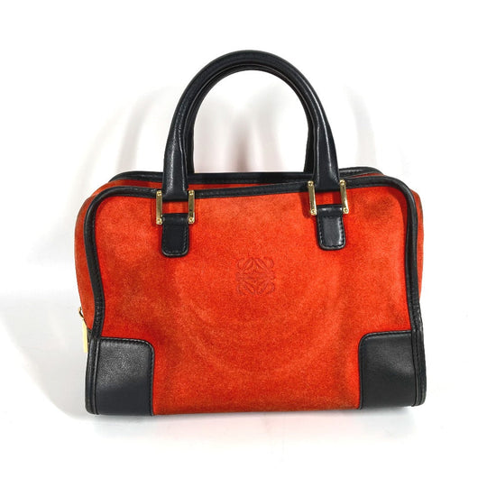 LOEWE Handbag Leather / suede Red Amazona 28 logo Women Used Authentic