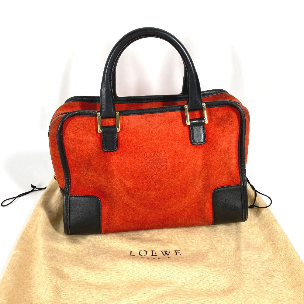 LOEWE Handbag Leather / suede Red Amazona 28 logo Women Used Authentic