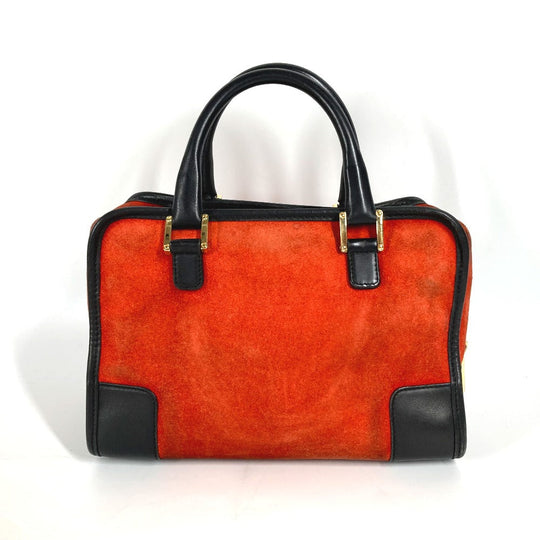 LOEWE Handbag Leather / suede Red Amazona 28 logo Women Used Authentic