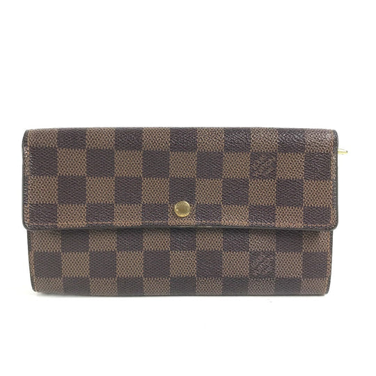 LOUIS VUITTON Long Wallet Purse N61725 Damier canvas Brown Damier Porto Monnaie Cartes Crdit Women Used Authentic
