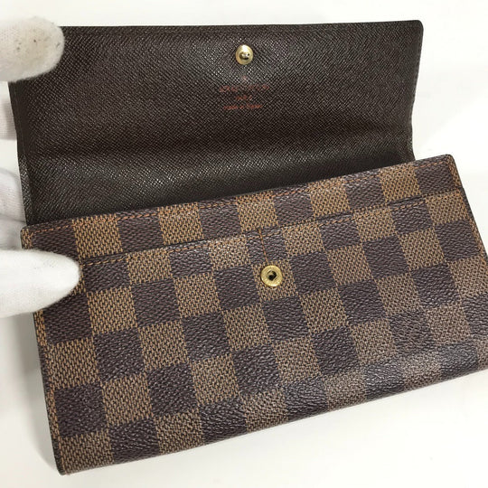 LOUIS VUITTON Long Wallet Purse N61725 Damier canvas Brown Damier Porto Monnaie Cartes Crdit Women Used Authentic