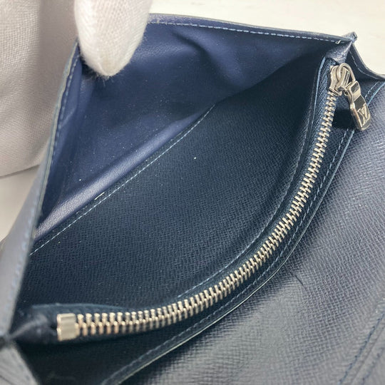 LOUIS VUITTON Long Wallet Purse M30292 Taiga Leather Navy Taiga Portefeuille Blaza