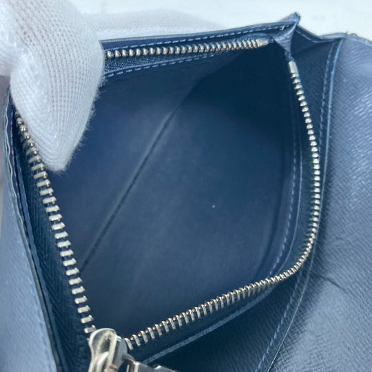 LOUIS VUITTON Long Wallet Purse M30292 Taiga Leather Navy Taiga Portefeuille Blaza